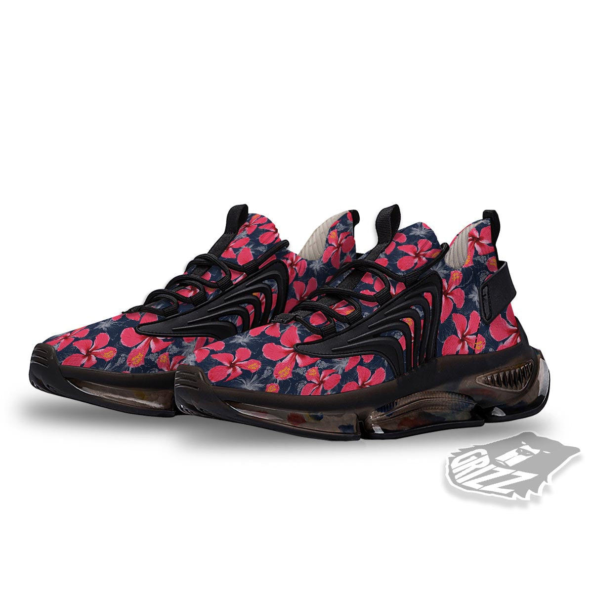Tropical Red Hibiscus Print Pattern Black Gym Shoes-grizzshop