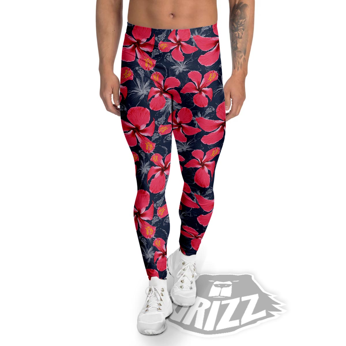 Tropical Red Hibiscus Print Pattern Men's Leggings-grizzshop