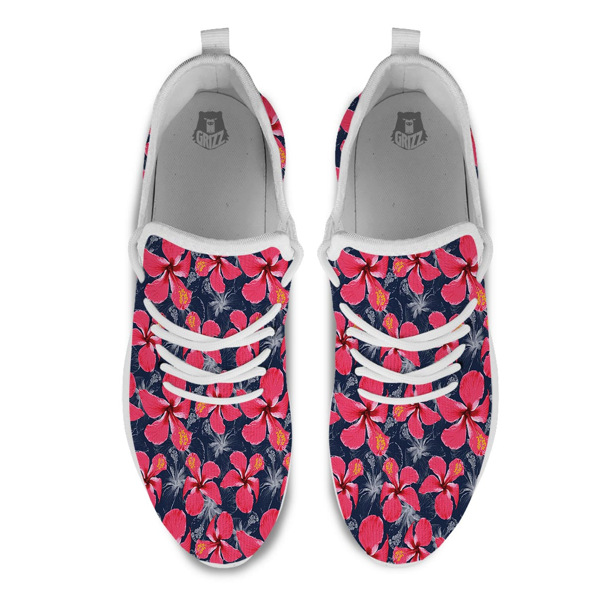 Tropical Red Hibiscus Print Pattern White Athletic Shoes-grizzshop