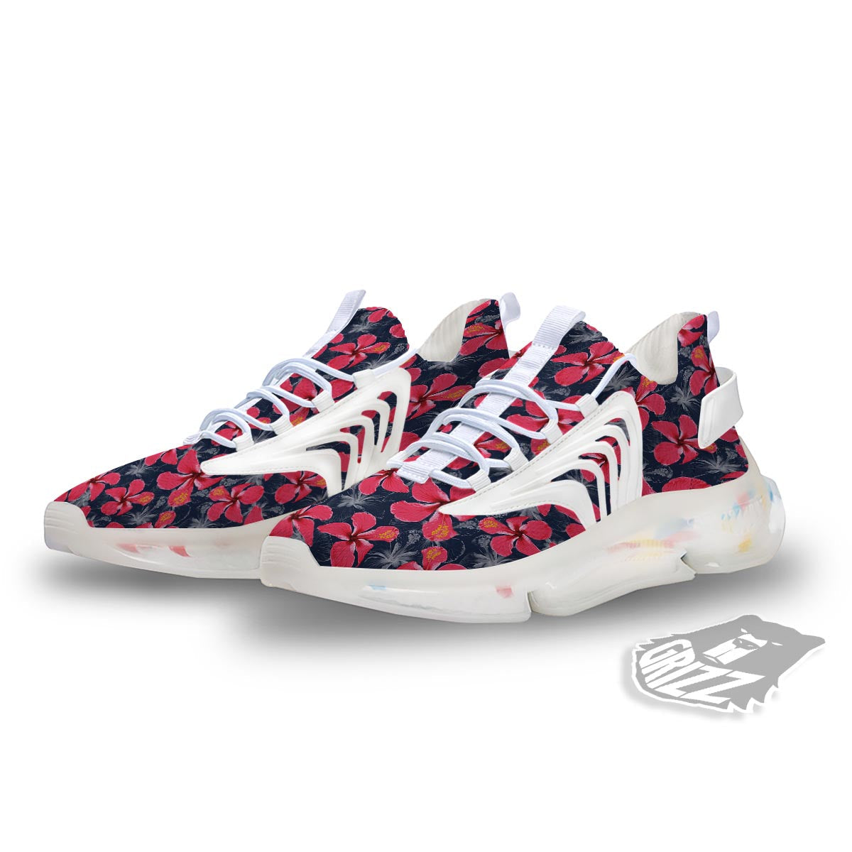 Tropical Red Hibiscus Print Pattern White Gym Shoes-grizzshop