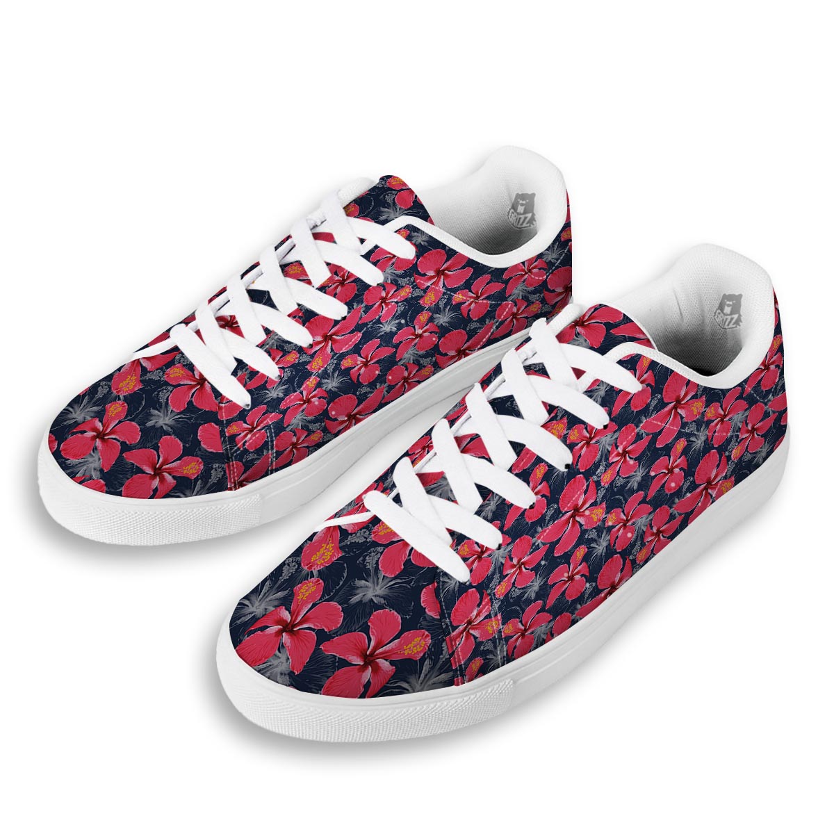 Tropical Red Hibiscus Print Pattern White Low Top Sneakers-grizzshop