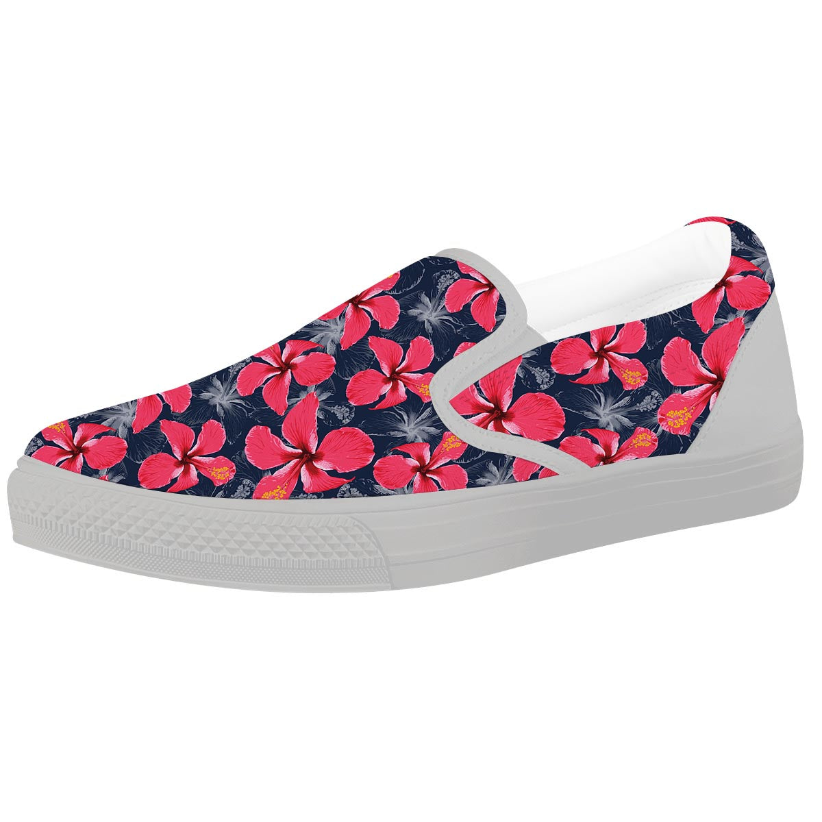Tropical Red Hibiscus Print Pattern White Slip On Shoes-grizzshop
