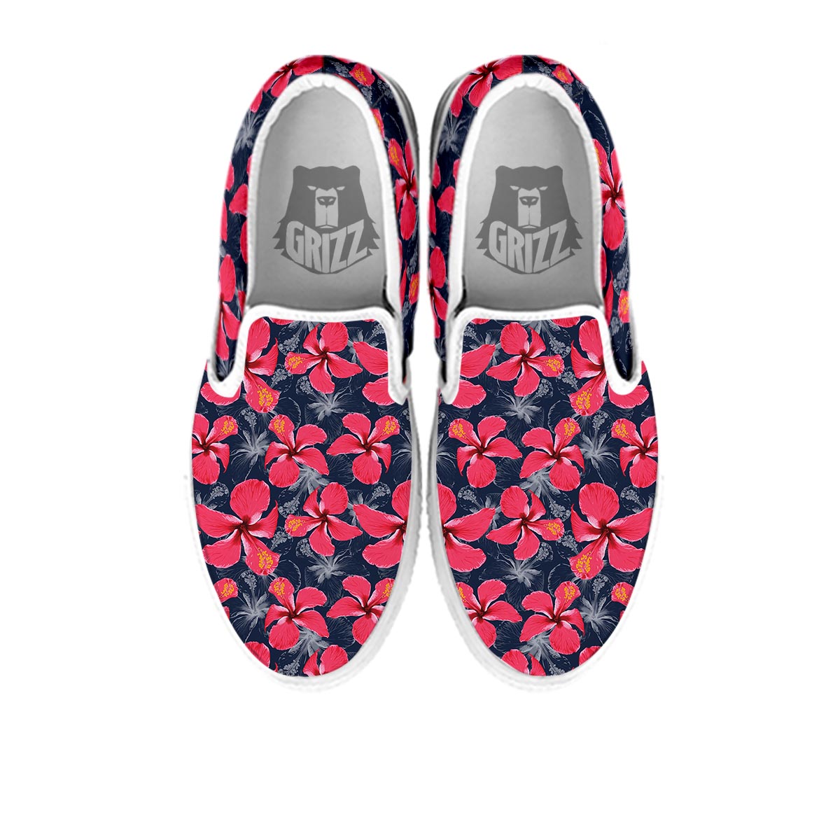 Tropical Red Hibiscus Print Pattern White Slip On Shoes-grizzshop