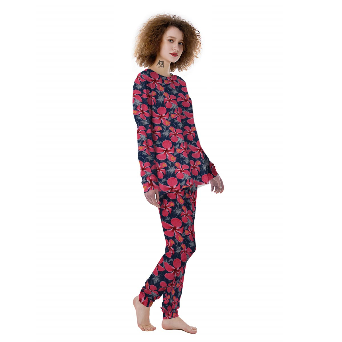 Tropical Red Hibiscus Print Pattern Women's Pajamas-grizzshop