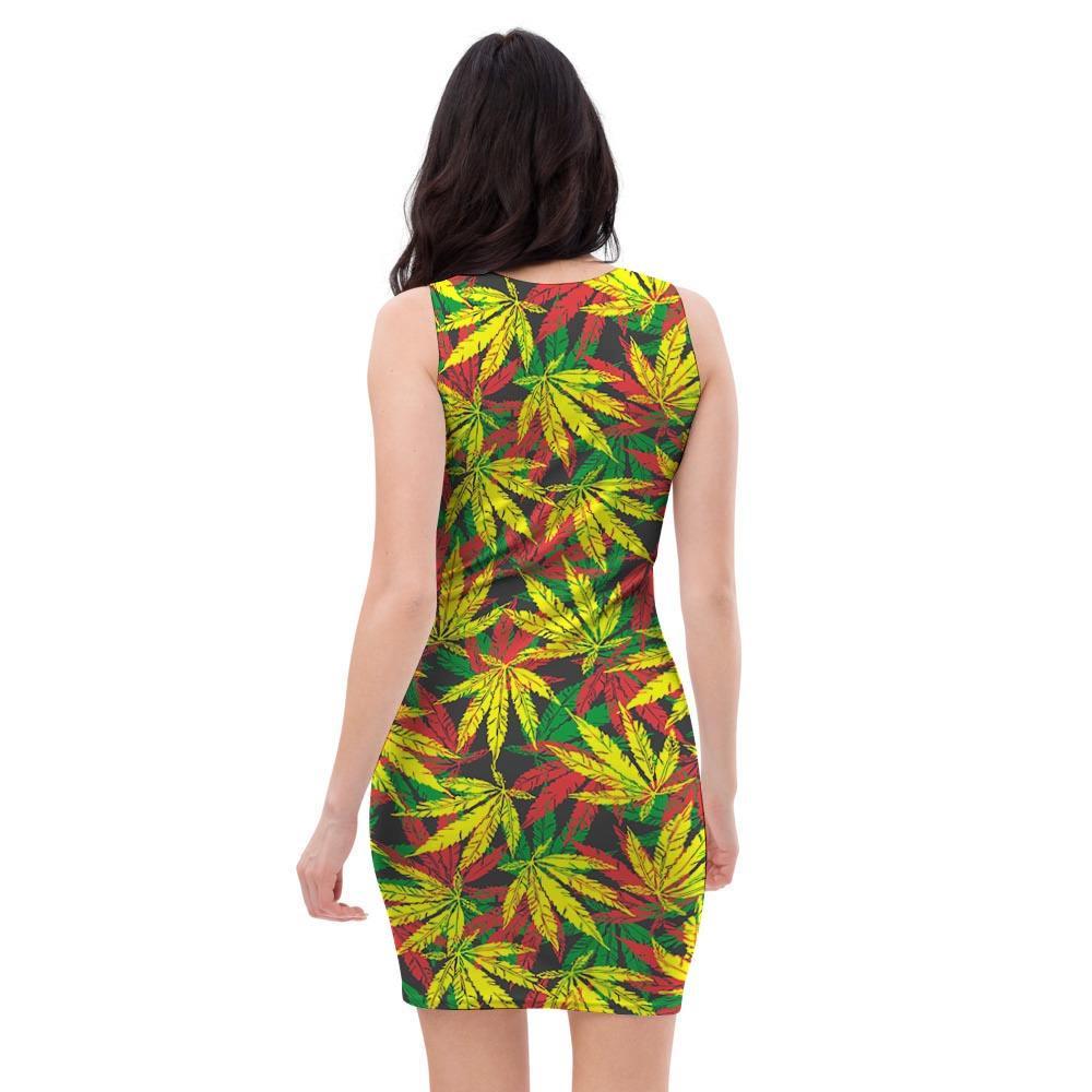 Tropical Reggae Leaf Bodycon Dress-grizzshop