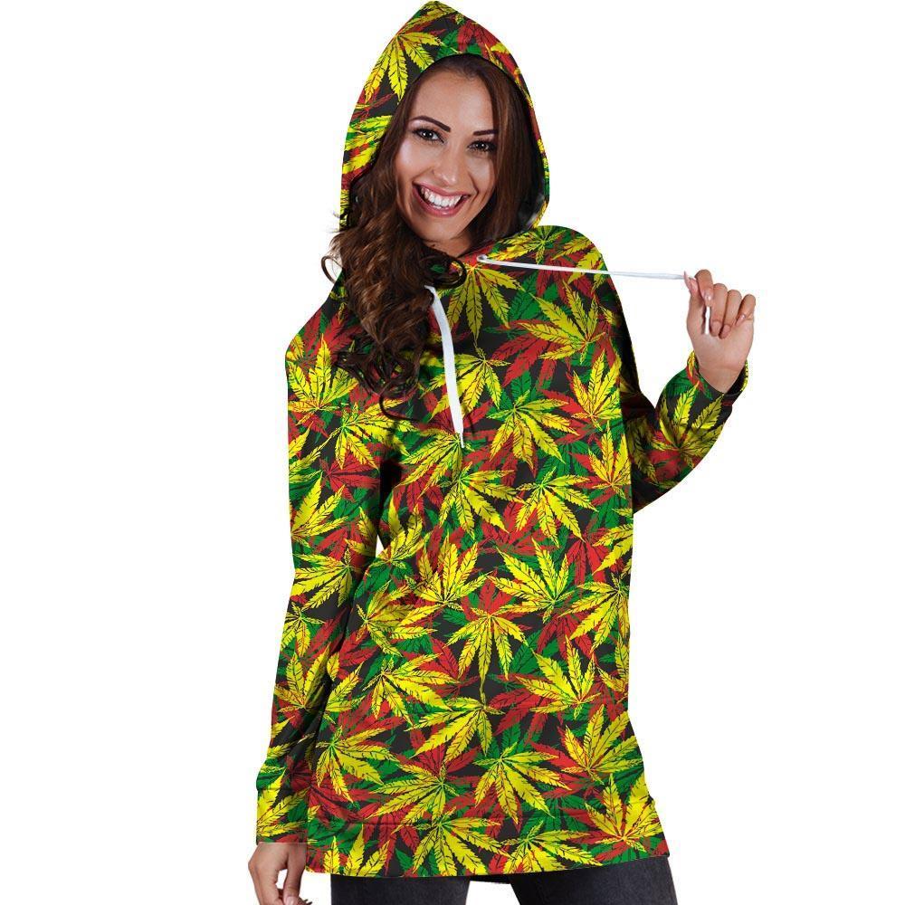 Tropical Reggae Leaf Hoodie Dress-grizzshop