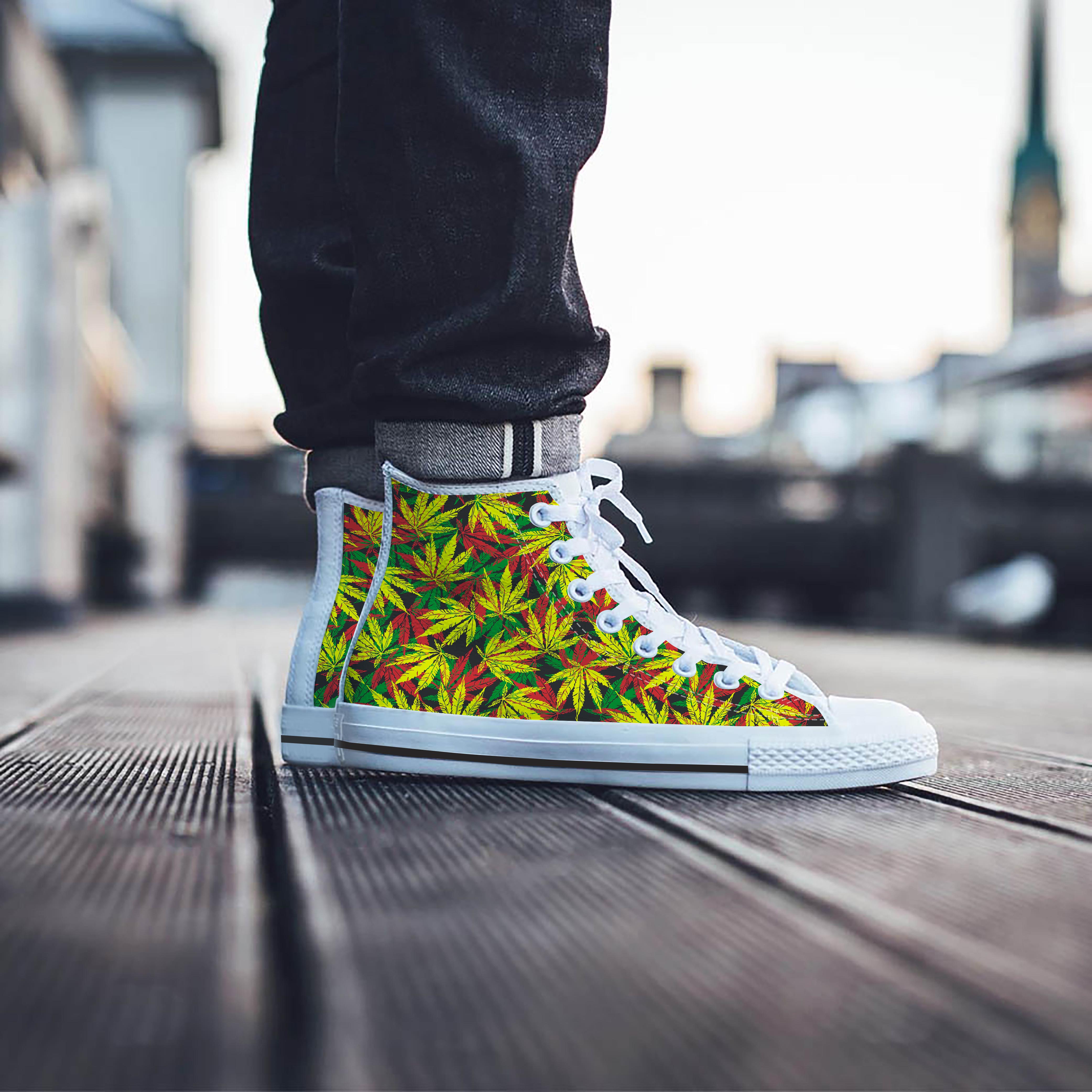 Tropical Reggae Leaf Men's High Top Shoes-grizzshop