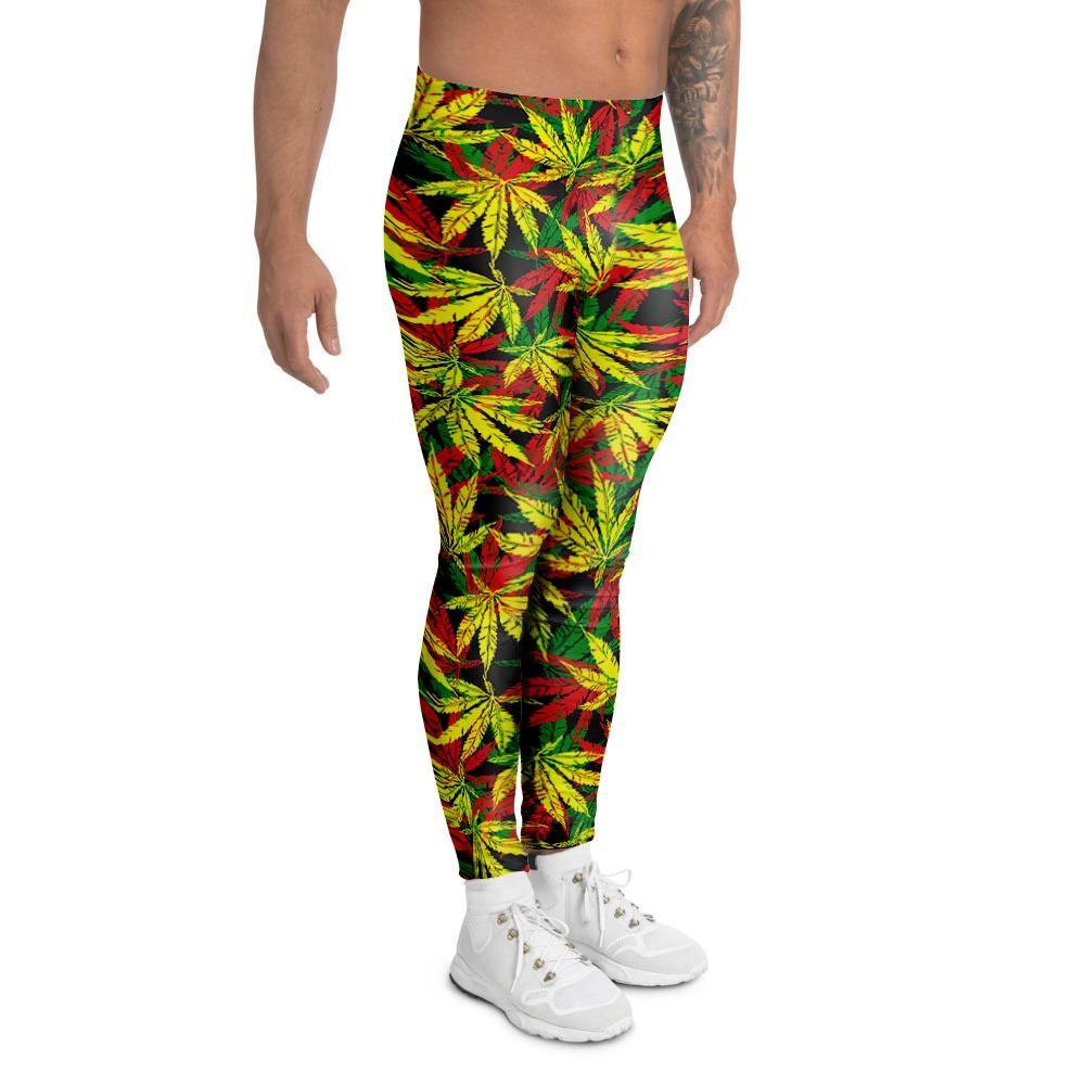 Tropical Reggae Leaf Men's Leggings-grizzshop