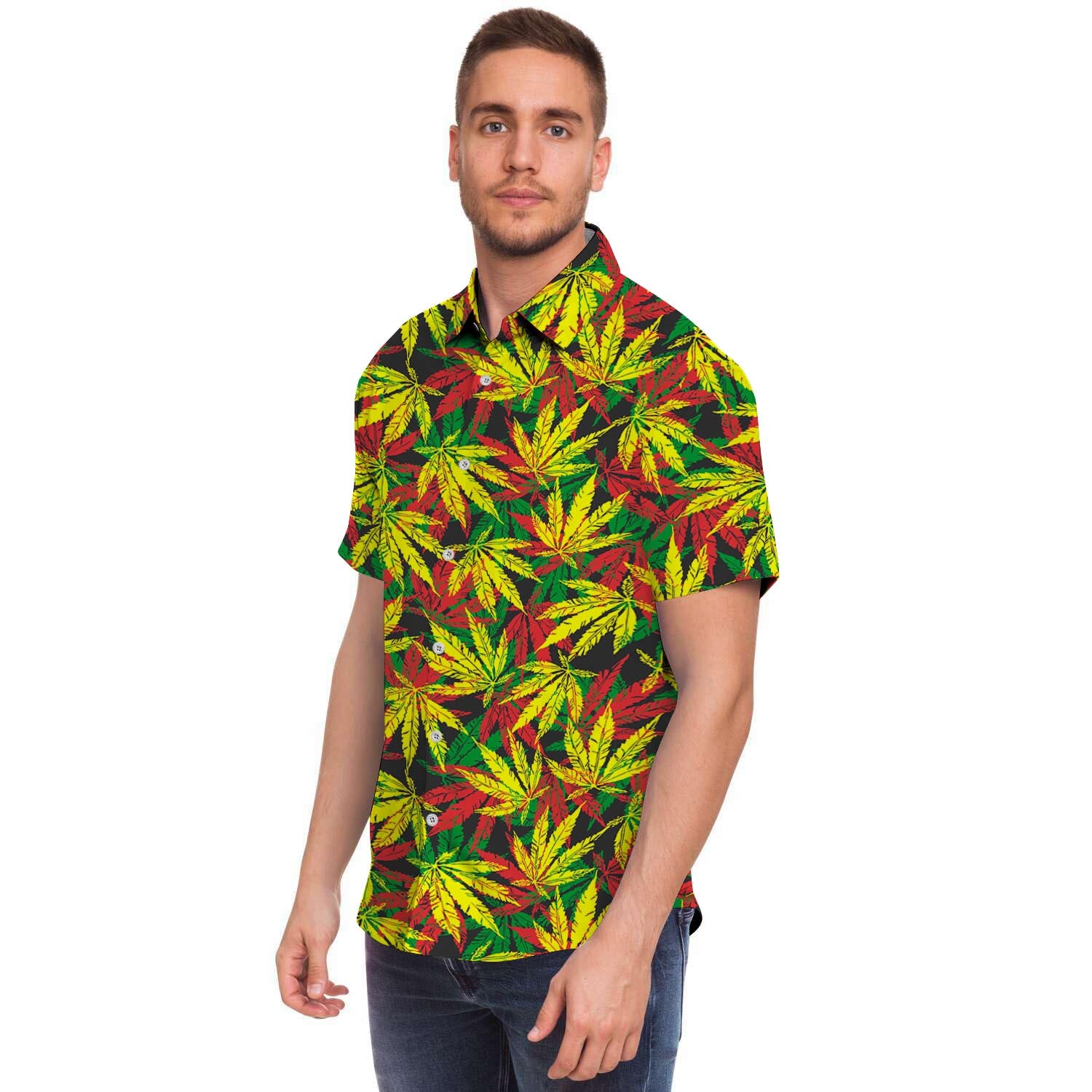 Tropical Reggae Leaf Men's Short Sleeve Shirt-grizzshop