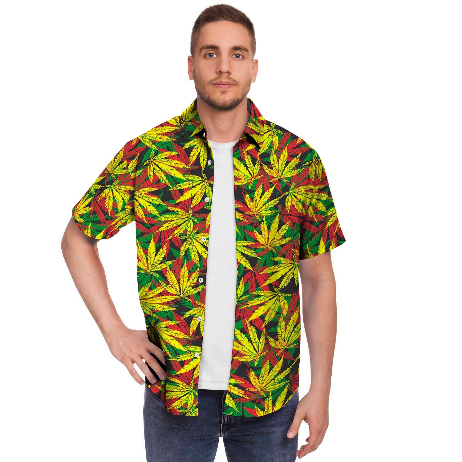 Tropical Reggae Leaf Men's Short Sleeve Shirt-grizzshop