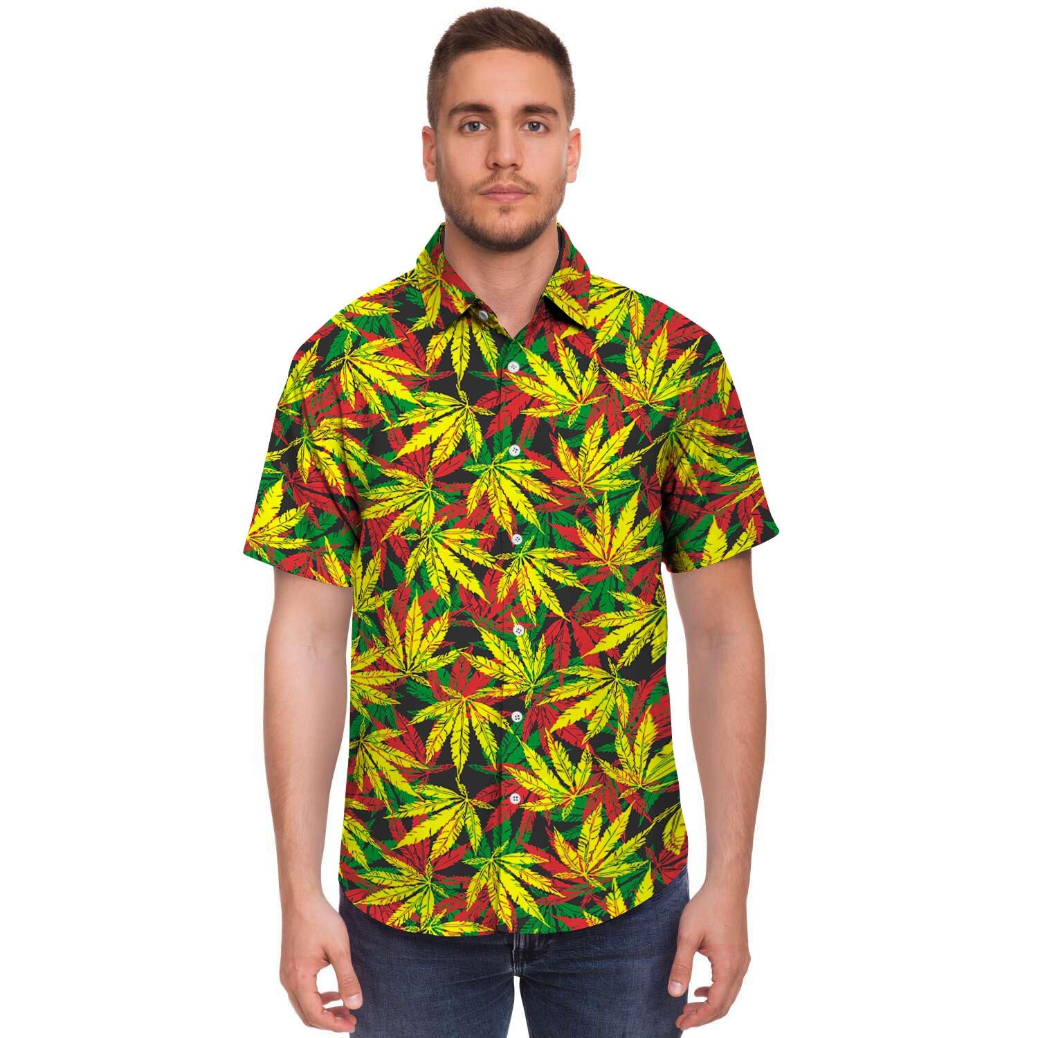 Tropical Reggae Leaf Men's Short Sleeve Shirt-grizzshop