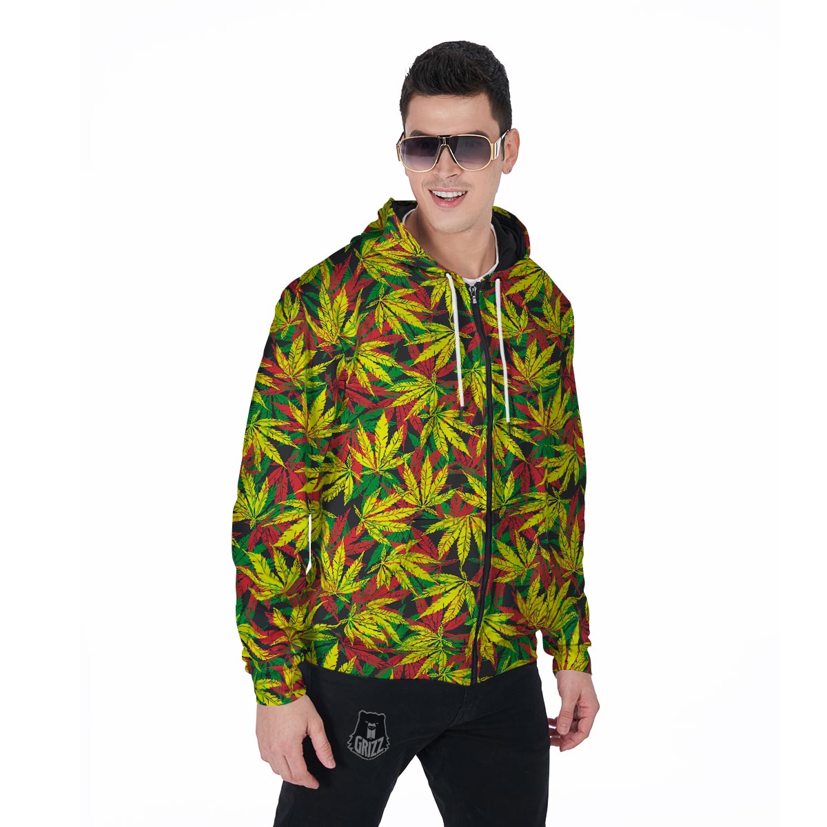 Tropical Reggae Leaf Men's Zip Up Hoodie-grizzshop