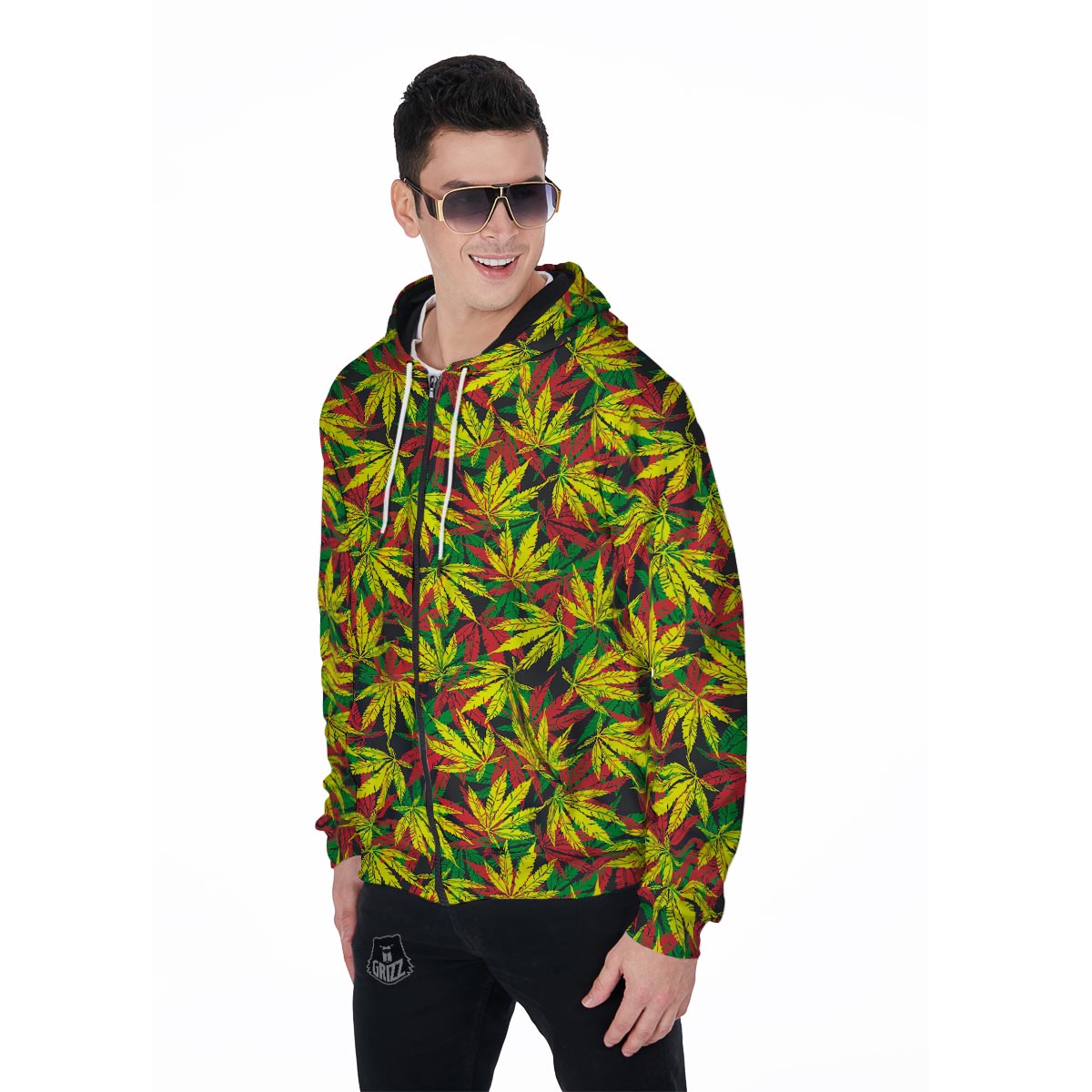 Tropical Reggae Leaf Men's Zip Up Hoodie-grizzshop