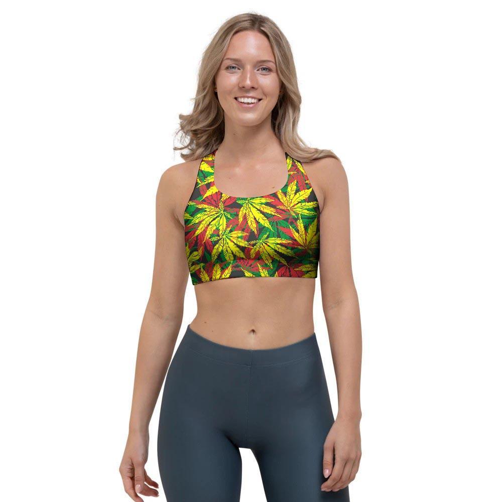 Tropical Reggae Leaf Sports Bra-grizzshop