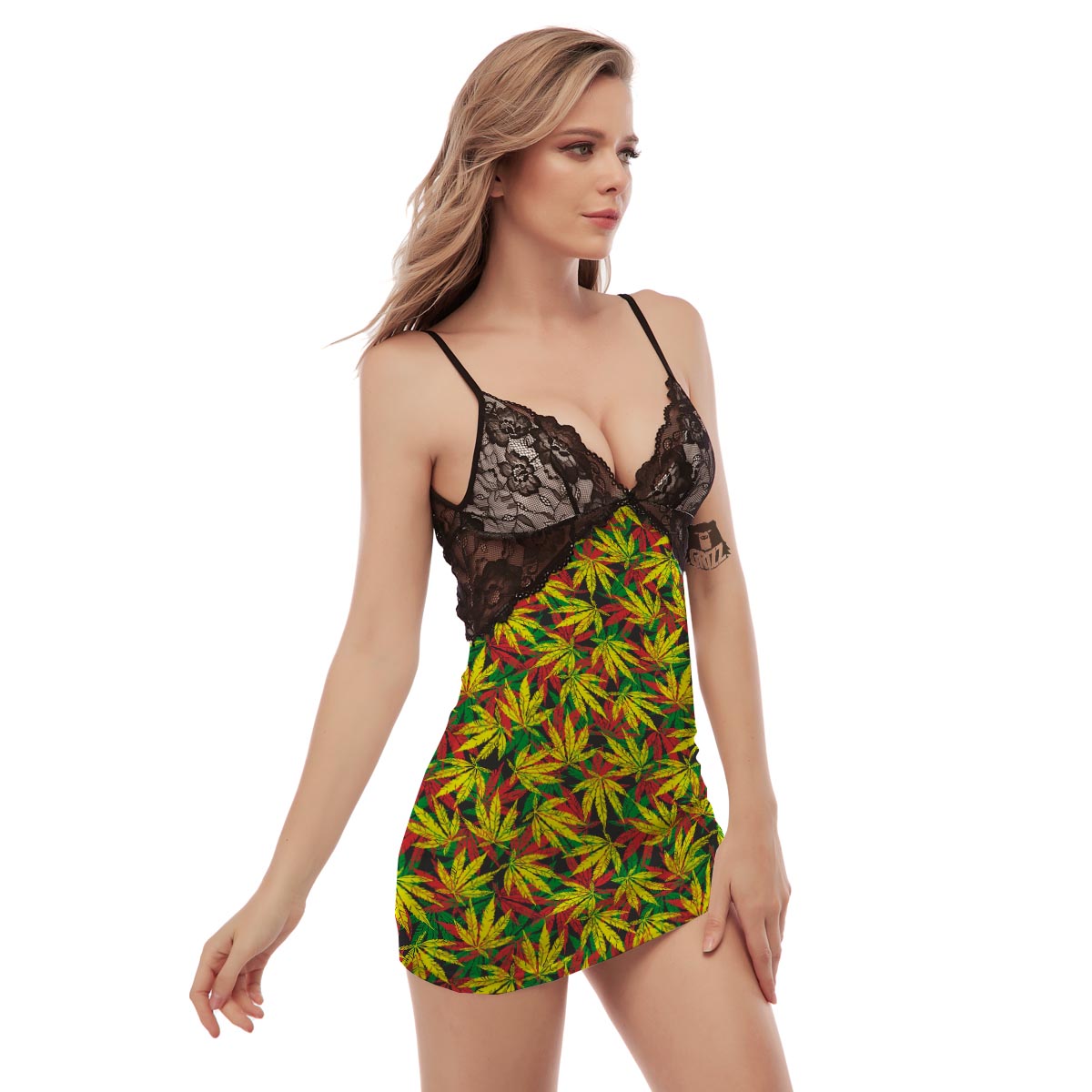 Tropical Reggae Leaf Women's Sexy Night Dress-grizzshop
