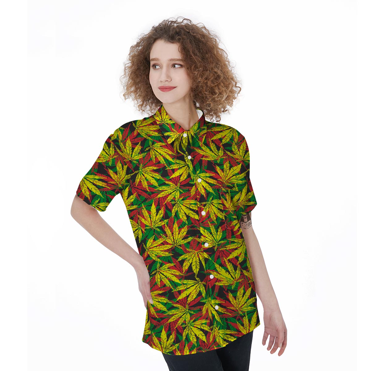 Tropical Reggae Leaf Women's Short Sleeve Shirts-grizzshop