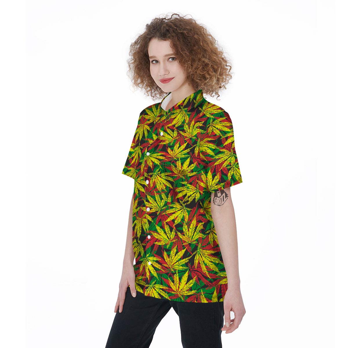 Tropical Reggae Leaf Women's Short Sleeve Shirts-grizzshop