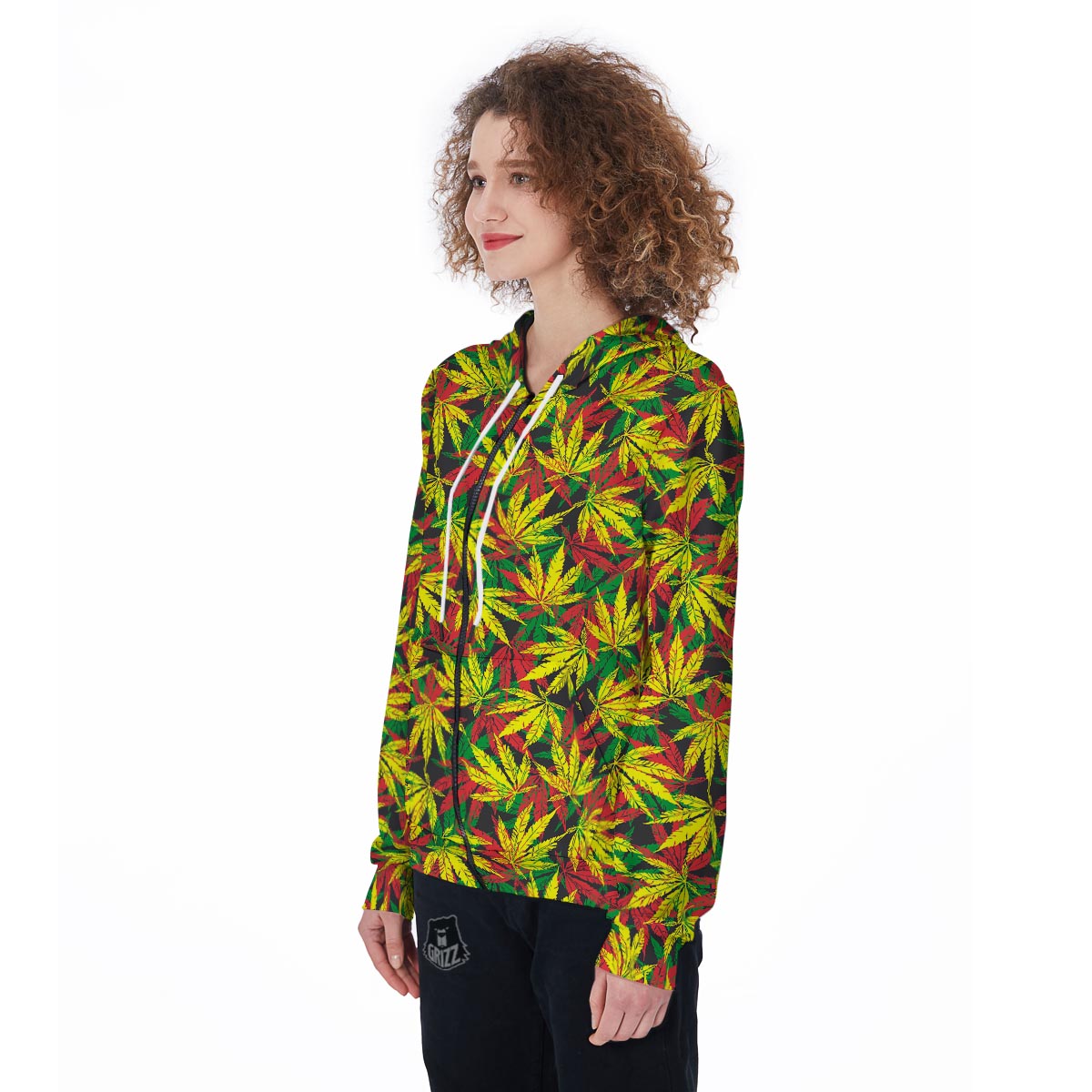 Tropical Reggae Leaf Women's Zip Up Hoodie-grizzshop