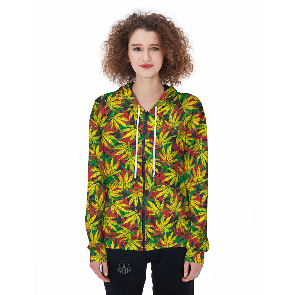 Tropical Reggae Leaf Women's Zip Up Hoodie-grizzshop