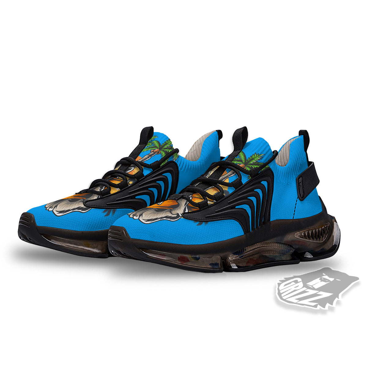 Tropical Skull Hand Print Black Gym Shoes-grizzshop