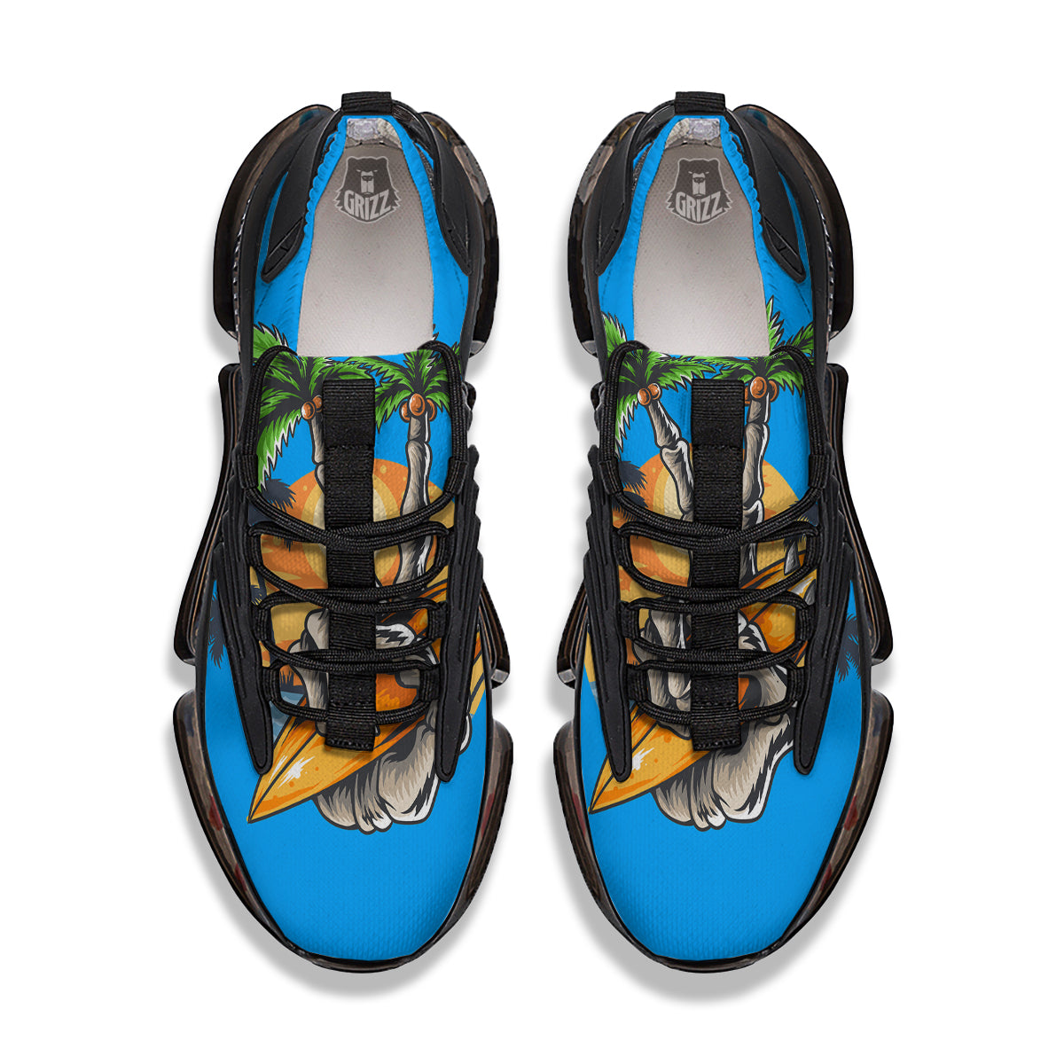 Tropical Skull Hand Print Black Gym Shoes-grizzshop