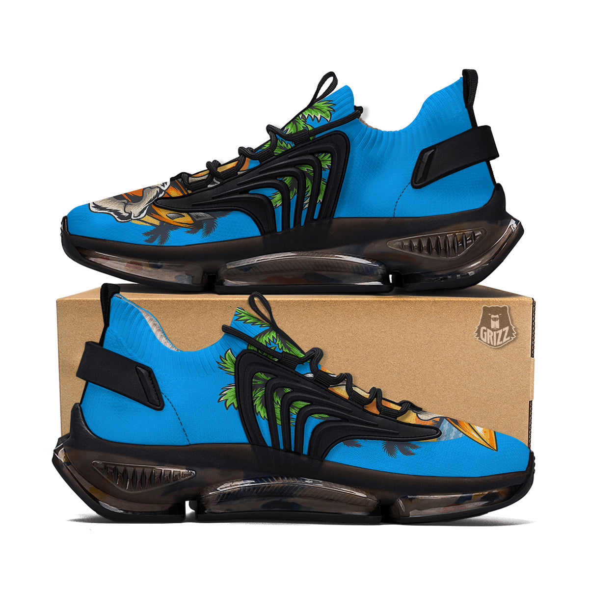 Tropical Skull Hand Print Black Gym Shoes-grizzshop