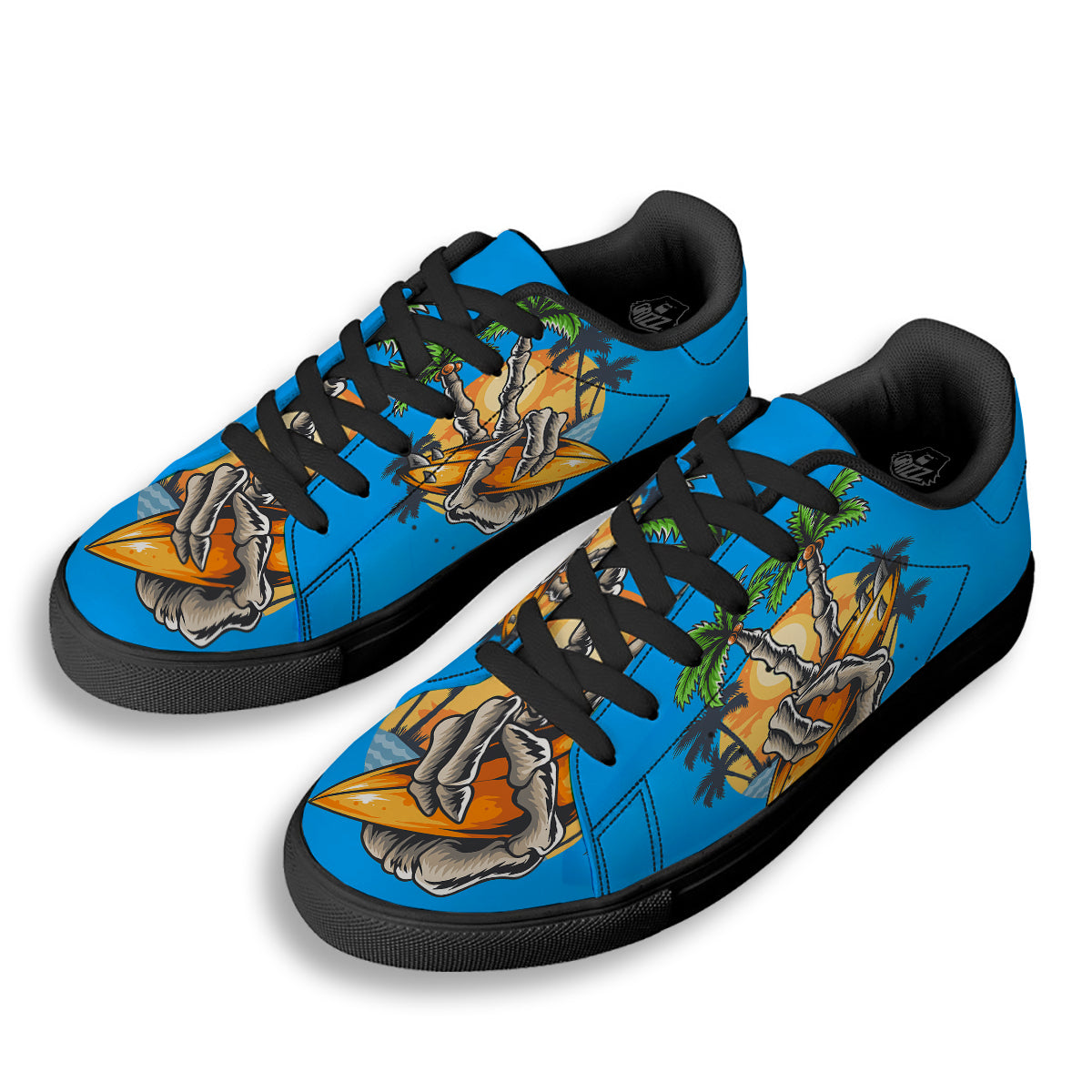 Tropical Skull Hand Print Black Low Top Sneakers-grizzshop