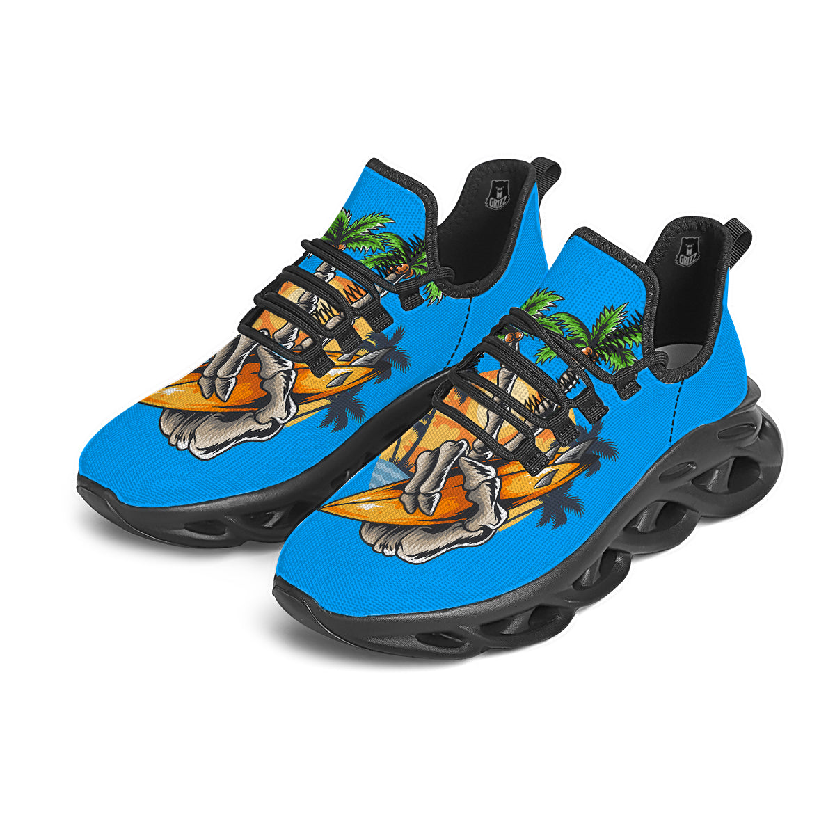Tropical Skull Hand Print Black Running Shoes-grizzshop