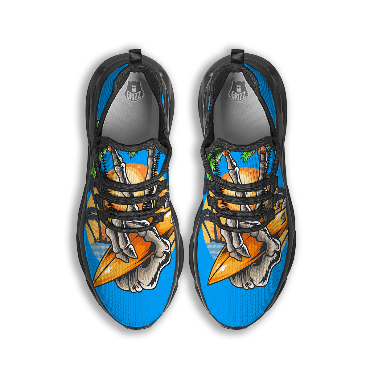 Tropical Skull Hand Print Black Running Shoes-grizzshop