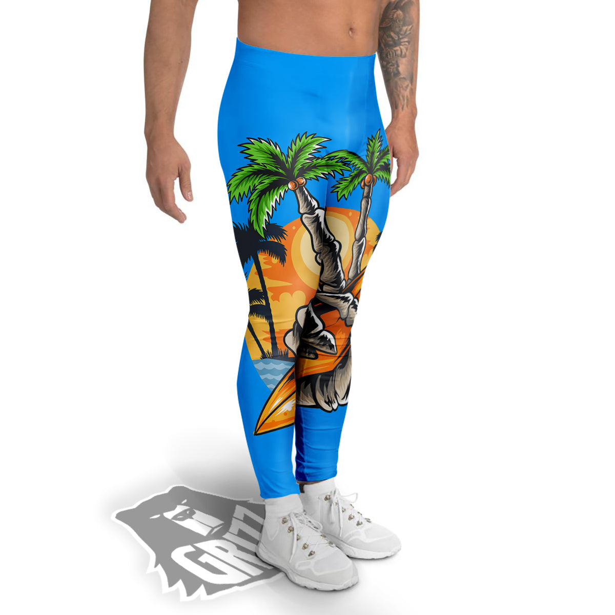 Tropical Skull Hand Print Men's Leggings-grizzshop