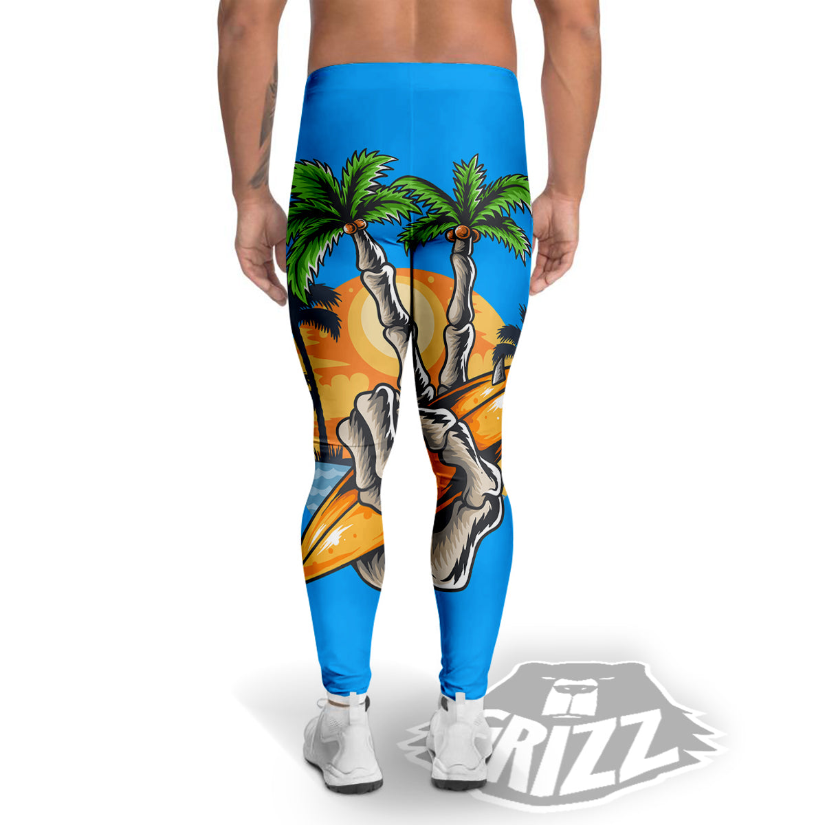 Tropical Skull Hand Print Men's Leggings-grizzshop