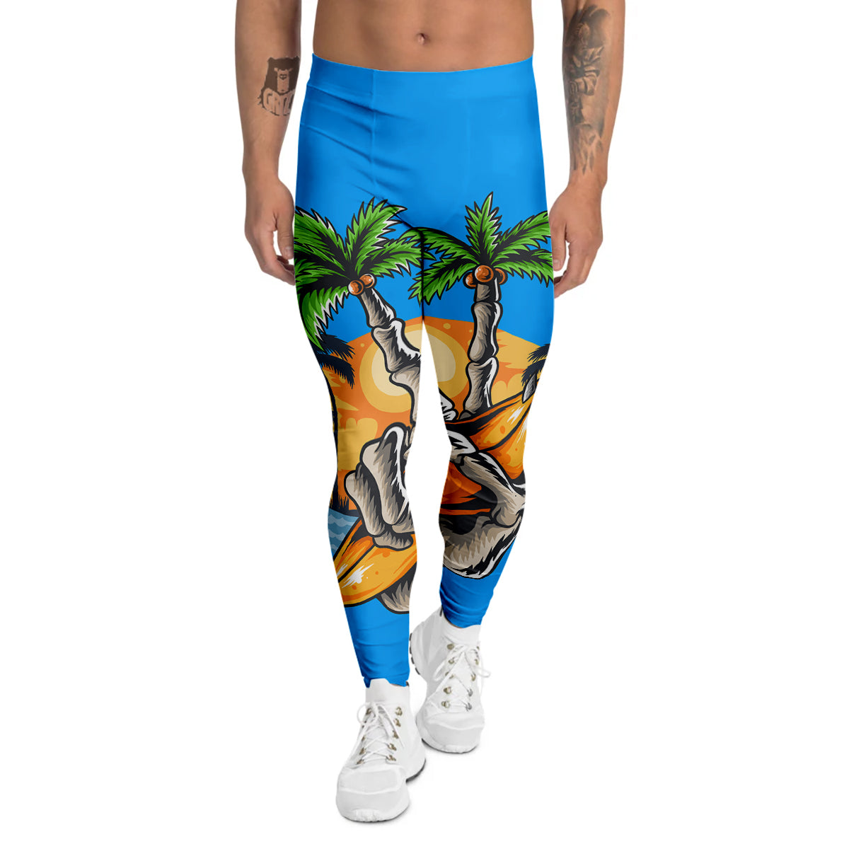 Tropical Skull Hand Print Men's Leggings-grizzshop