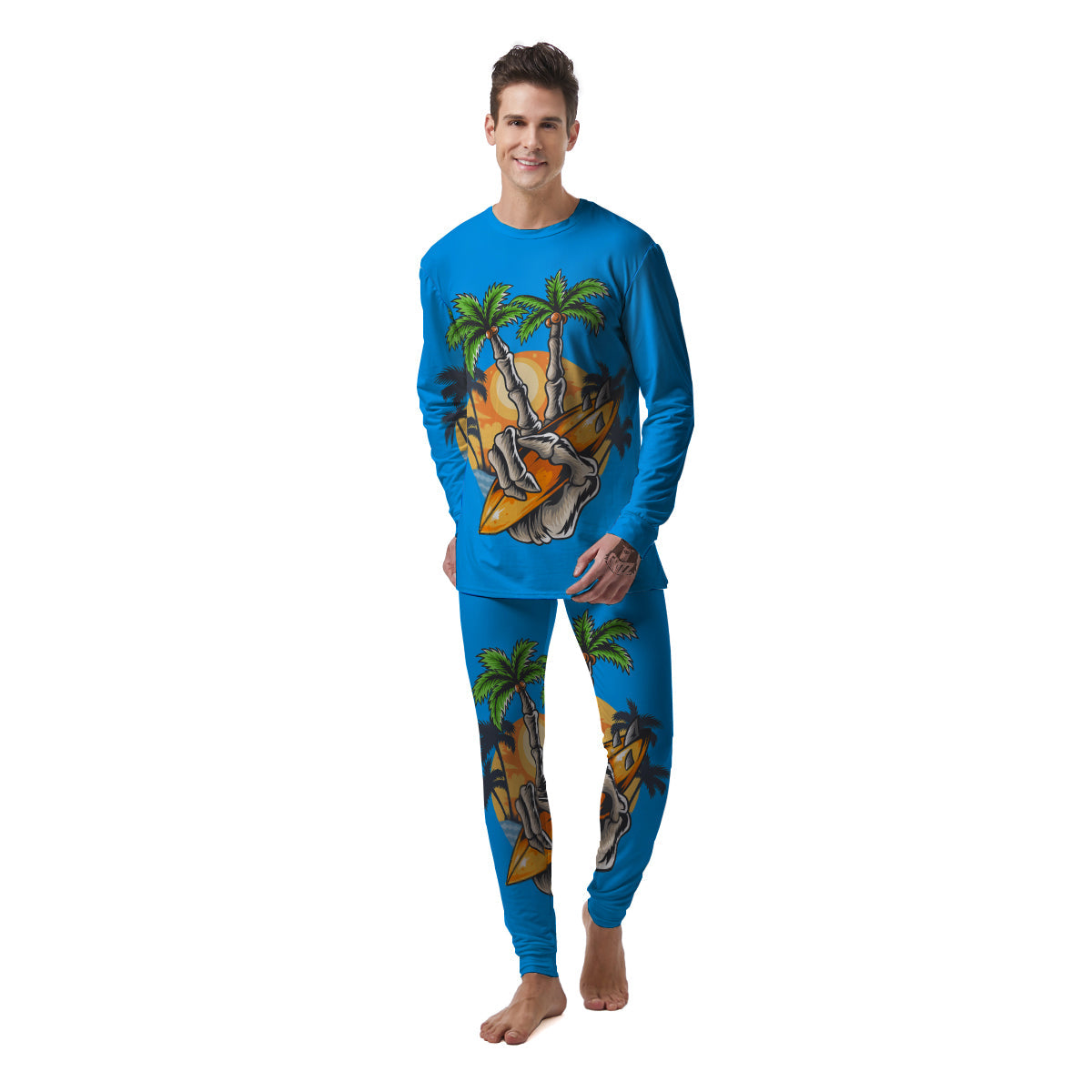 Tropical Skull Hand Print Men's Pajamas-grizzshop