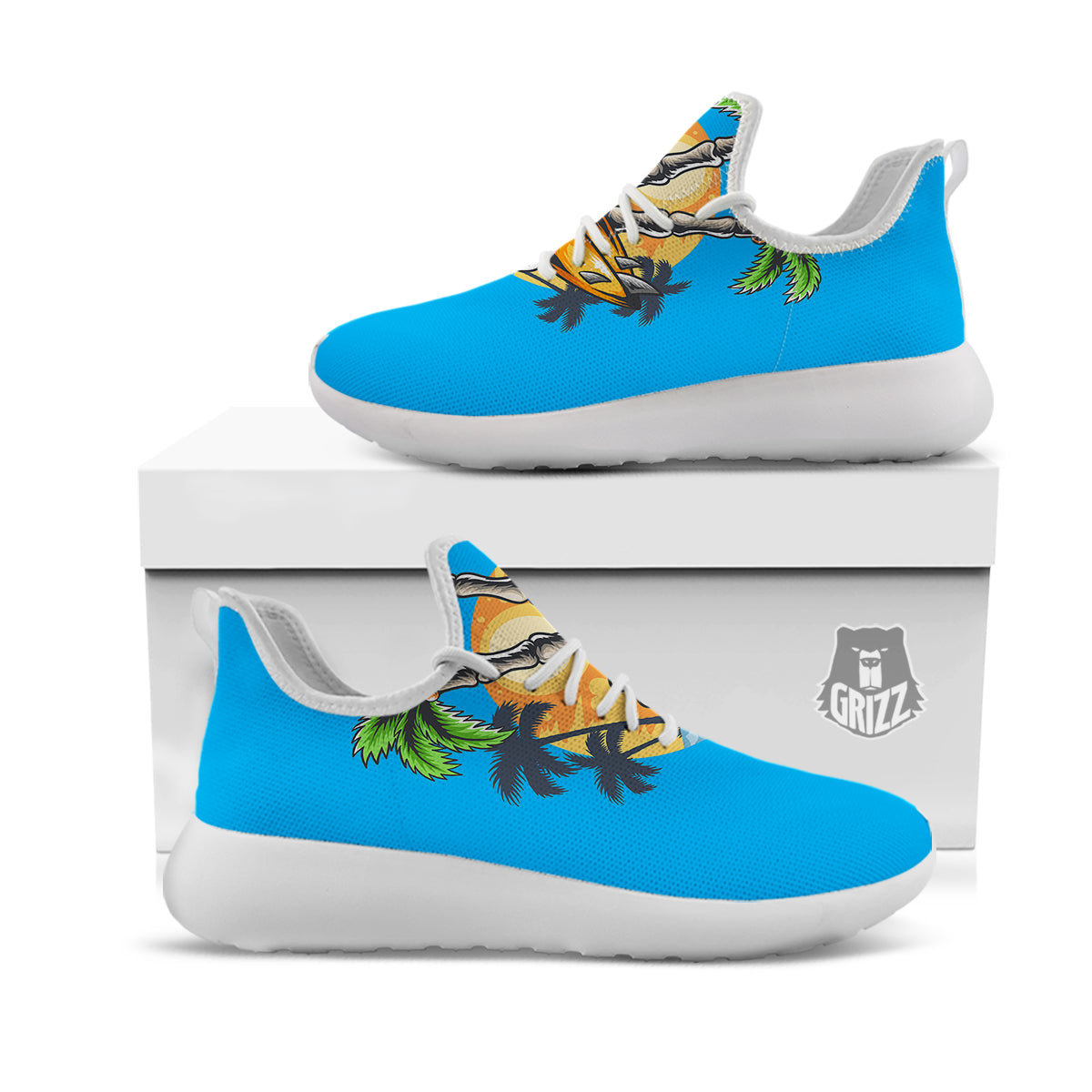 Tropical Skull Hand Print White Athletic Shoes-grizzshop