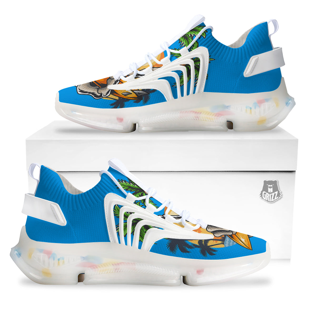 Tropical Skull Hand Print White Gym Shoes-grizzshop