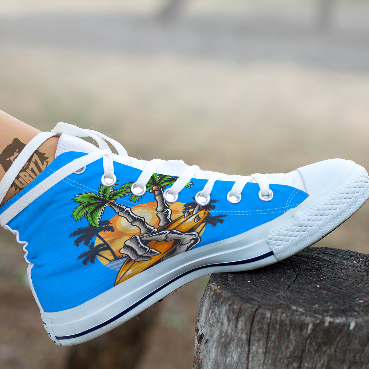 Tropical Skull Hand Print White High Top Shoes-grizzshop