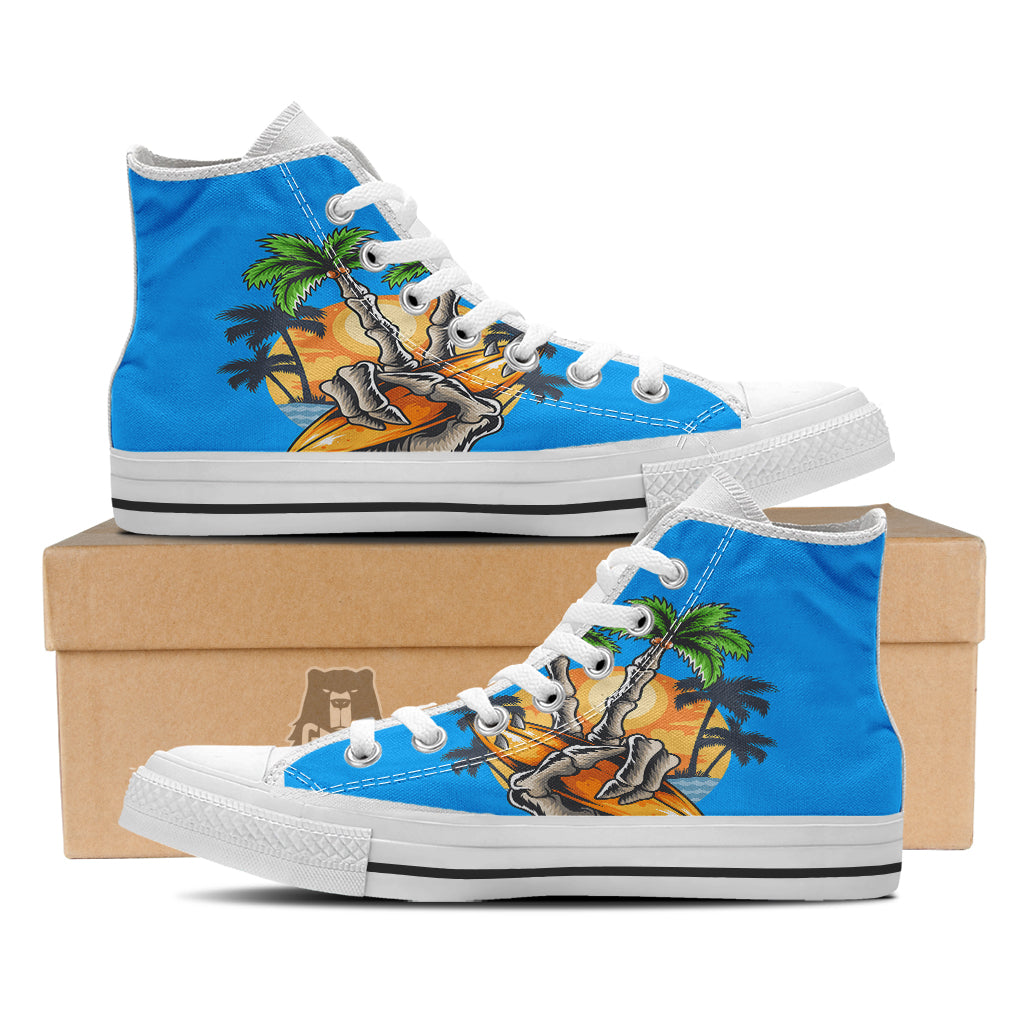 Tropical Skull Hand Print White High Top Shoes-grizzshop