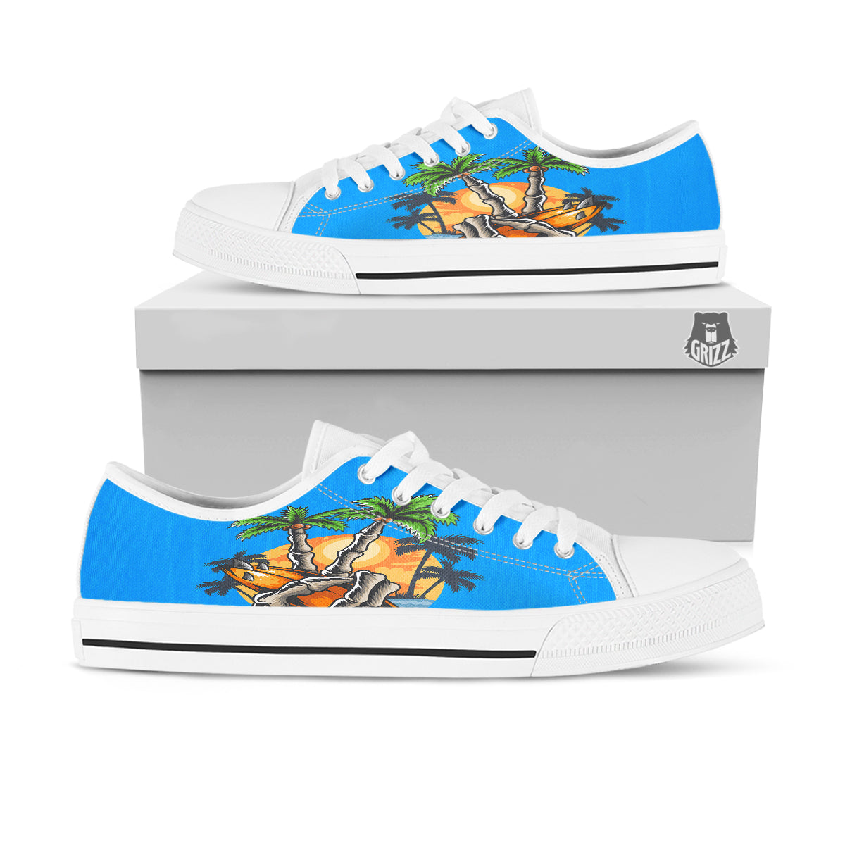 Tropical Skull Hand Print White Low Top Shoes-grizzshop