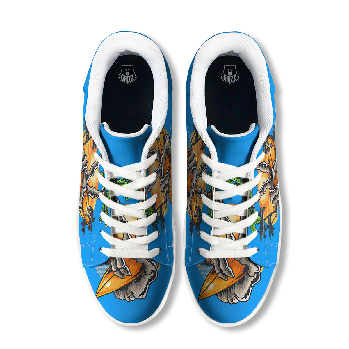 Tropical Skull Hand Print White Low Top Sneakers-grizzshop