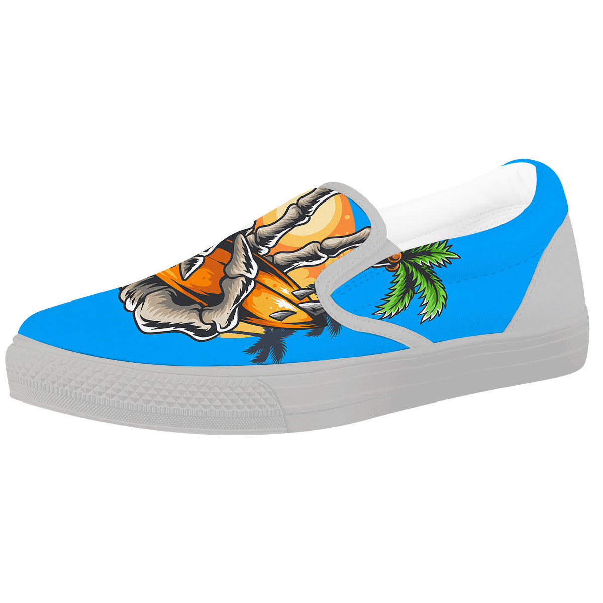 Tropical Skull Hand Print White Slip On Shoes-grizzshop