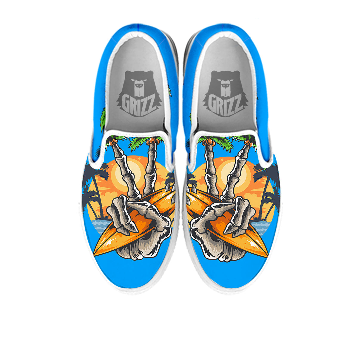 Tropical Skull Hand Print White Slip On Shoes-grizzshop