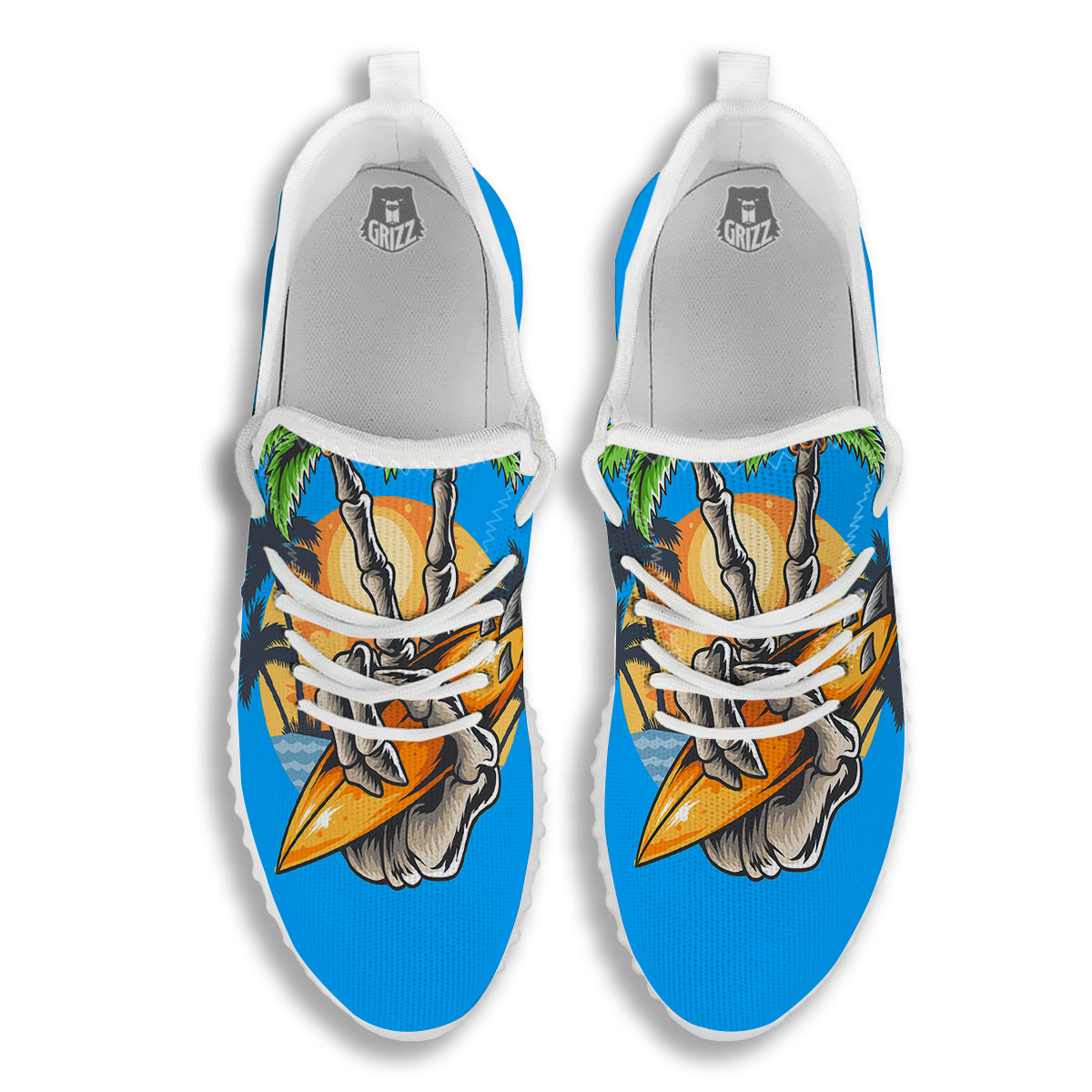 Tropical Skull Hand Print White Walking Shoes-grizzshop