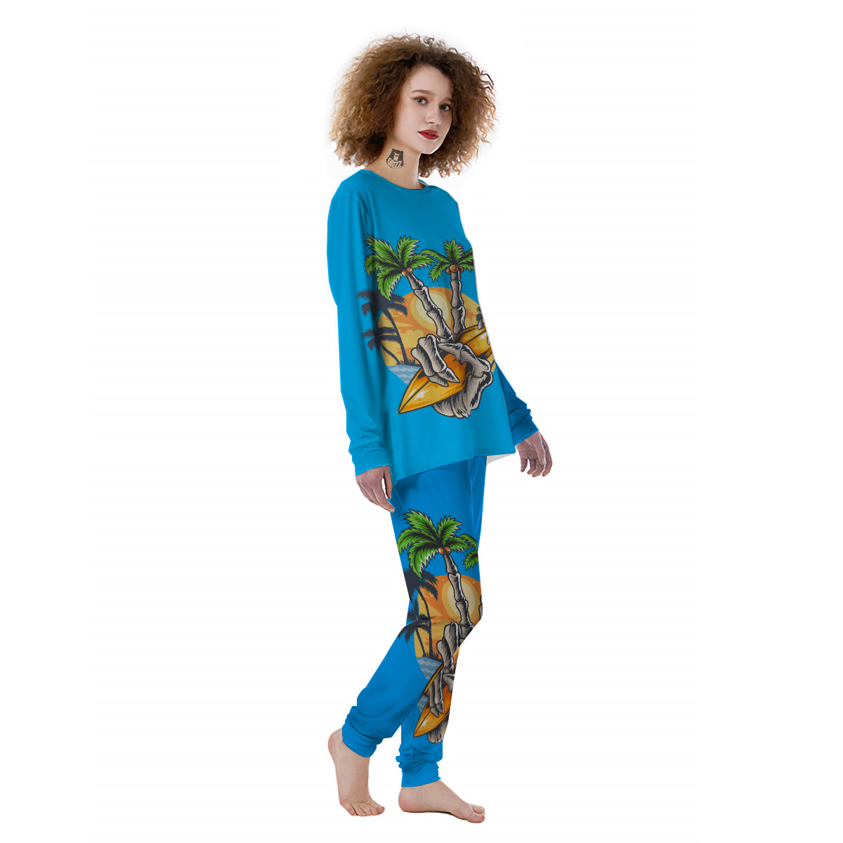 Tropical Skull Hand Print Women's Pajamas-grizzshop