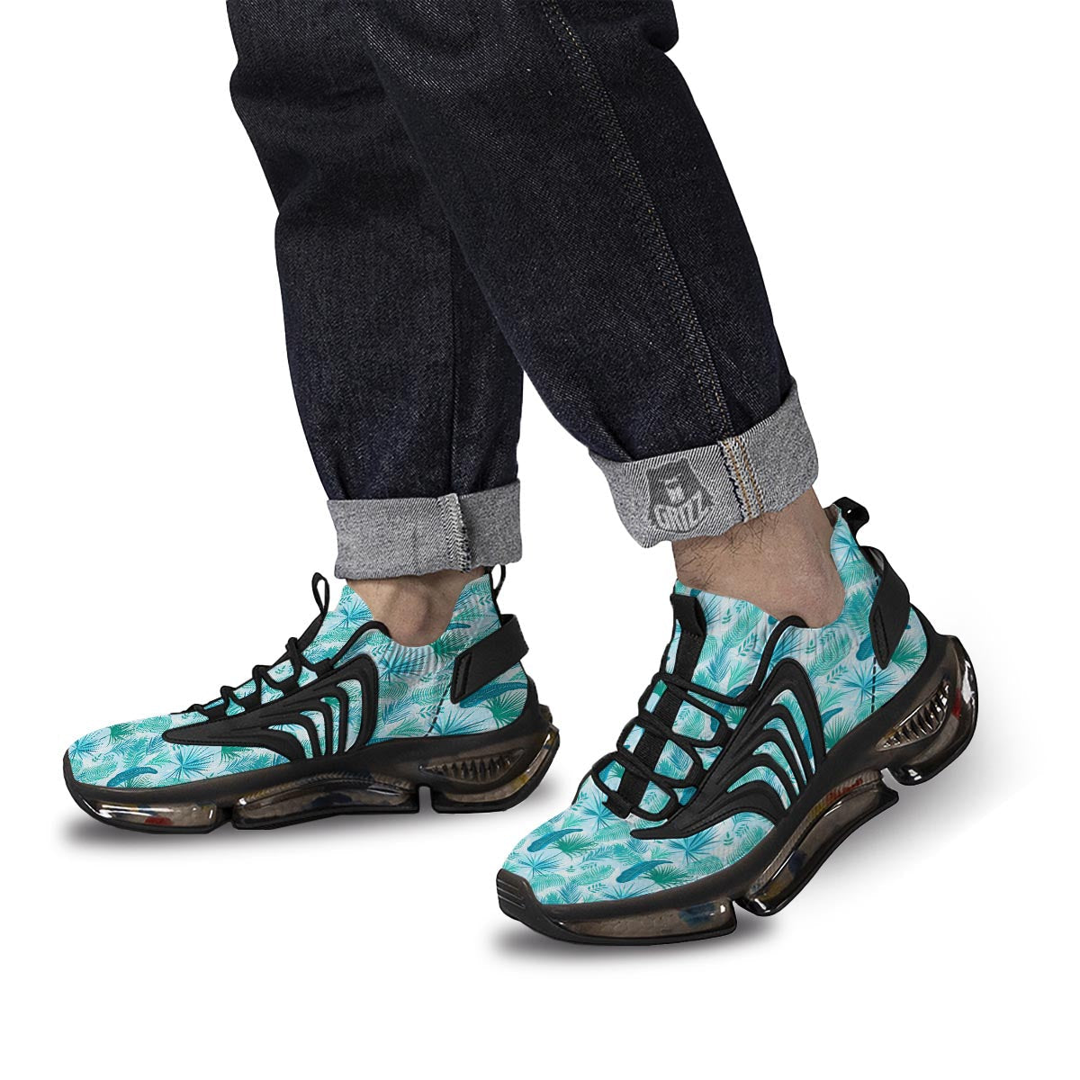 Tropical Teal Aloha Print Pattern Black Gym Shoes-grizzshop