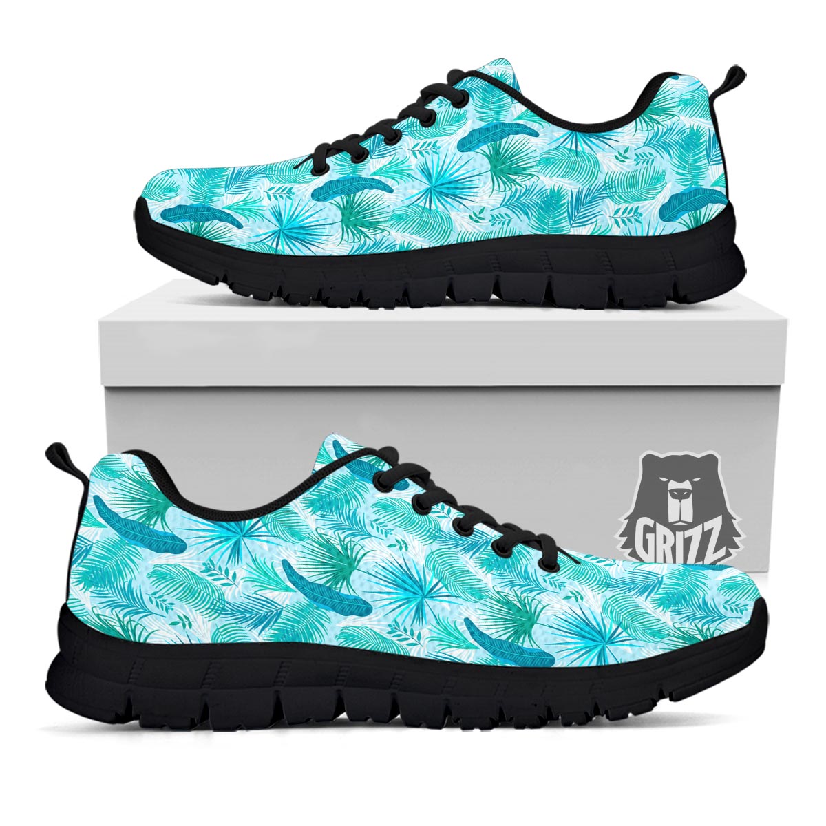 Tropical Teal Aloha Print Pattern Black Sneaker-grizzshop