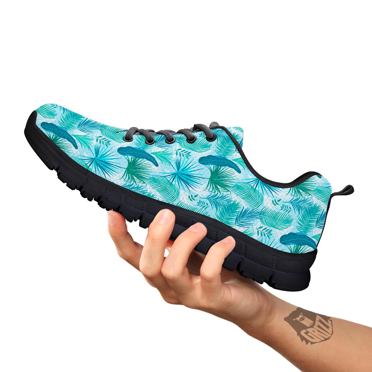 Tropical Teal Aloha Print Pattern Black Sneaker-grizzshop