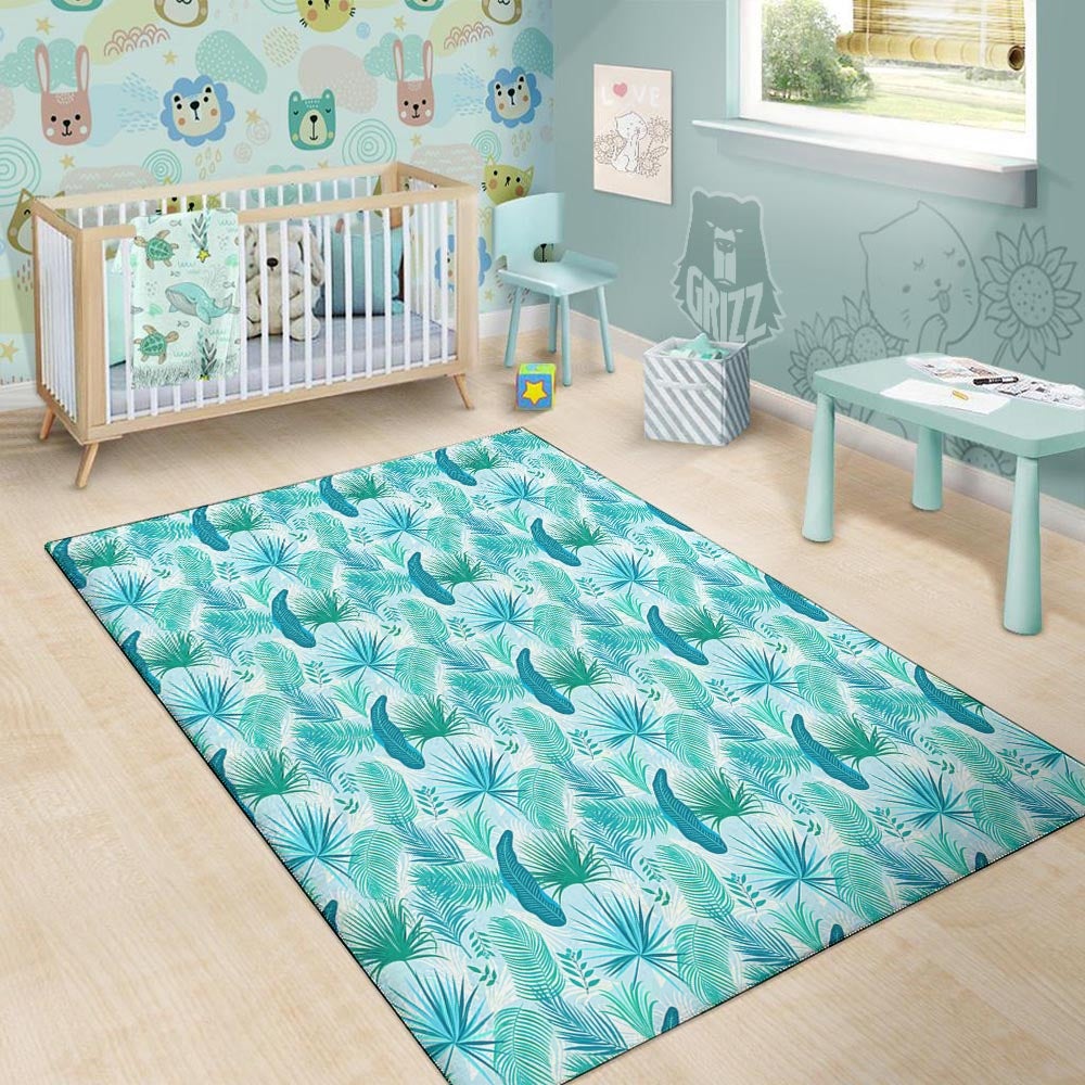 Tropical Teal Aloha Print Pattern Floor Mat-grizzshop