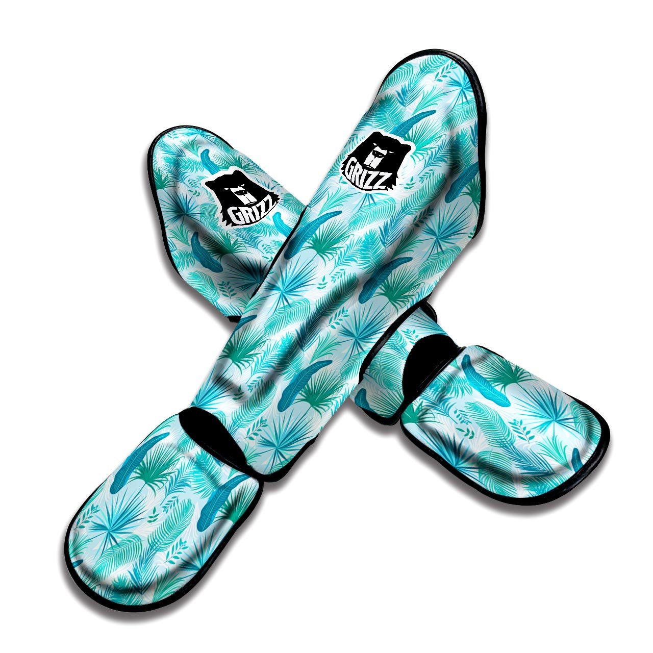 Tropical Teal Aloha Print Pattern Muay Thai Shin Guards-grizzshop