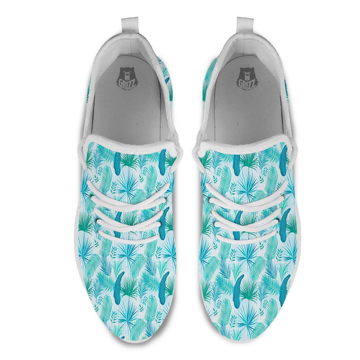 Tropical Teal Aloha Print Pattern White Athletic Shoes-grizzshop