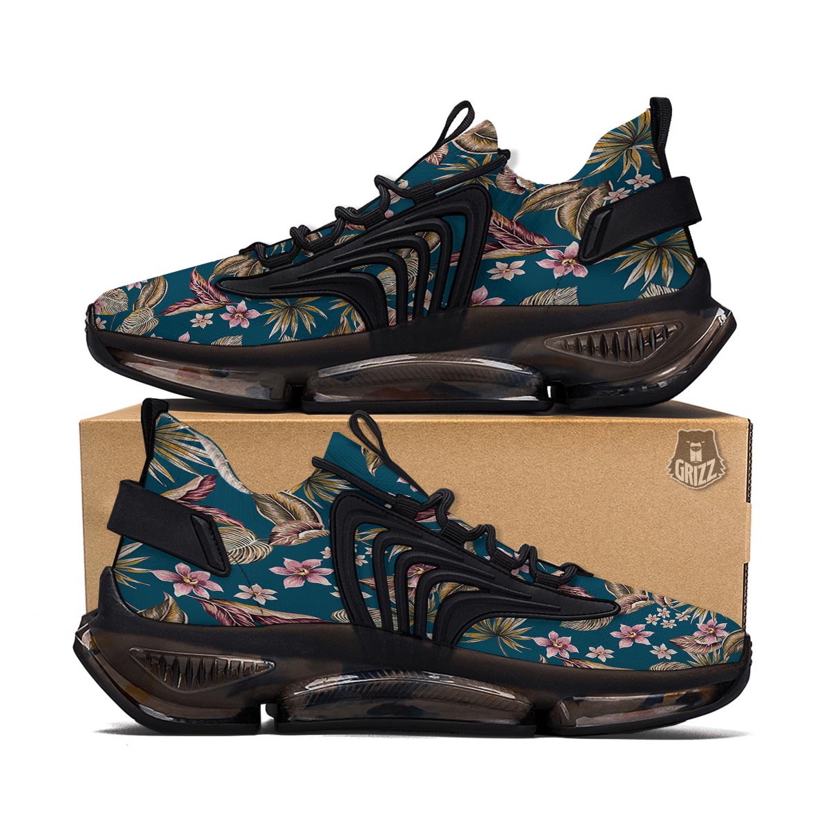 Tropical Teal Print Pattern Black Gym Shoes-grizzshop